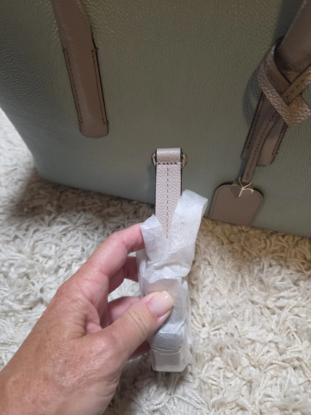 Kate Spade Pebbled Leather Satchel in Light Teal and White